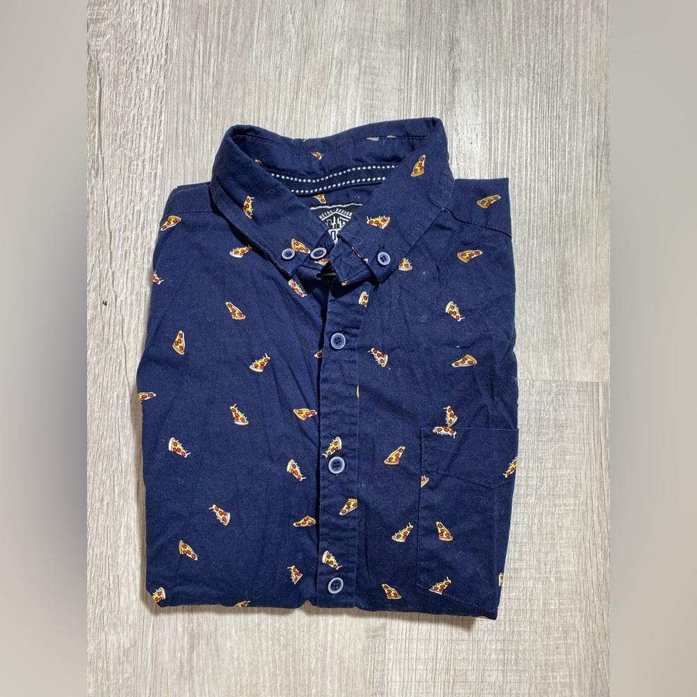 Men’s Pizza Pattern Button-Down T-shirt—Small